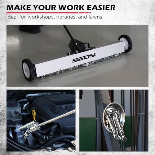 36-Inch Rolling Magnetic Sweeper | 40-Inch Telescoping Magnetic Pickup Tool | Magnetic Trays | 55-Pound Capacity Pick-up Sweeper for Nails, Screws & Metal Debris Workshop Garage Yard (3 Pack) by SEDY - Image 8