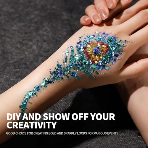 Teenitor Glitter facial corporal glitter maquiagem glitter gel cabelo glitter, 12 cores corpo e rost