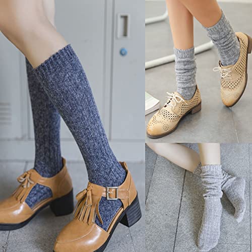 3 Pairs Women Winter Wool Cable Knit Crew Knee High Boot Socks,Size 5-11#W919 (Polyester Blend, Solid 19) - Thumbnail 3