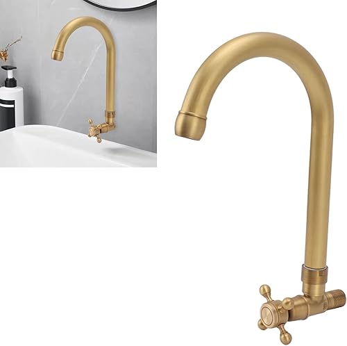 Miniatura 5 de Grifo para lavabo de baño, grifo de lavabo de latón antiguo, grifo de una sola manija, grifo de agua fría caliente con perilla cruzada para baño