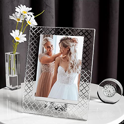 Kitcom 5X7Inch Crystal Wedding Frame Of Keepsake Photo Frames, Crystal Picture Frames With Embossed Design, Tabletop Display Decor Frame(Fit 5X7 Max Photos), Clear With Gift Box #TOP4