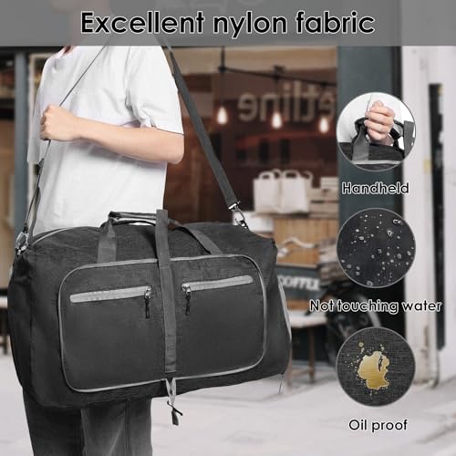 Duffle Bag for Travelling, 65L Travel Duffle Bag with Shoe Compartment, Waterproof Lightweight Foldable Travel Weekender Bags for Airplane Travelling Gym, Black4