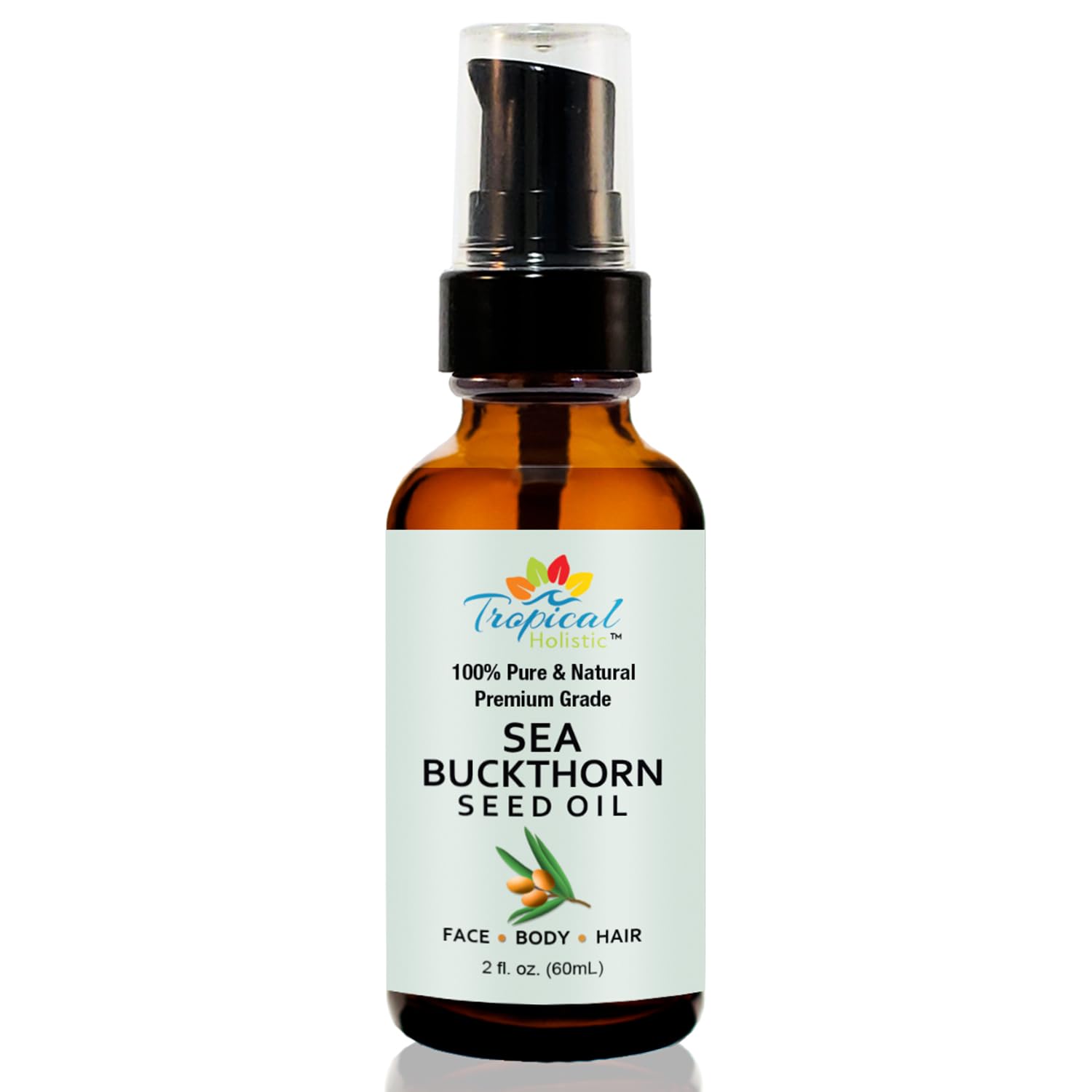 Tropical Holistic 100% Pure Sea Buckthorn Seed Oil 2 oz - Premium Natural, Cold-pressed, Unrefined, Extra Virgin for Hair, Face, Lips, Acne, Anti aging Skincare