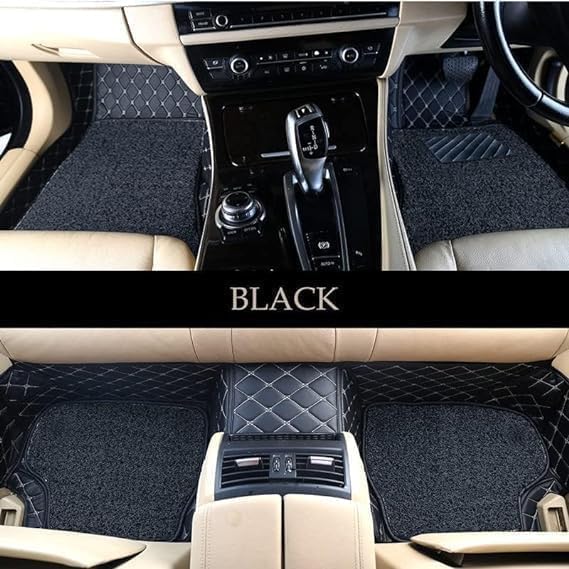 Image of SINEX Premium 7D car mat Full Set for Volvo XC-60 (Model 2017) Luxury Leather Double Car Floor Mat Complete Set || 100% Waterproof and Washable Color : Black