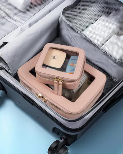Image of LETGO Clear Makeup Bag Mahjong Tile Bag with Zipper and Handle| Structured Large Travel Makeup Bag for Toiletries for Women,Travel Cosmetic Case,Waterproof PU Leather,Wide Opening