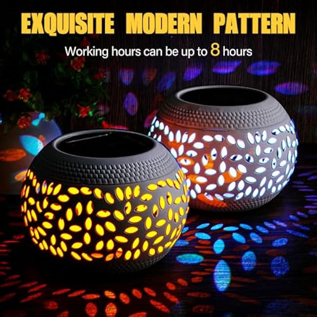 Reginary 2 Pcs Solar Table Lantern Outdoor Waterproof Dancing Flashing Flame 7 Color 2 Modes Metal Tabletop Light Desktop Decorative Lamp Auto On/Off Lighting for Patio Garden Pathway Yard (White)