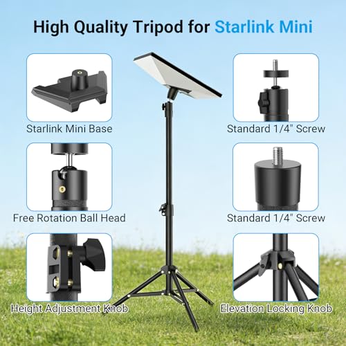 Image of Starlink Mini Tripod Mount with Adapter - Height Adjustable & 360 Tilt, Compatible with Starlink Mini Terminal, Portable Sturdy Stand for RV Camping & Outdoor Use