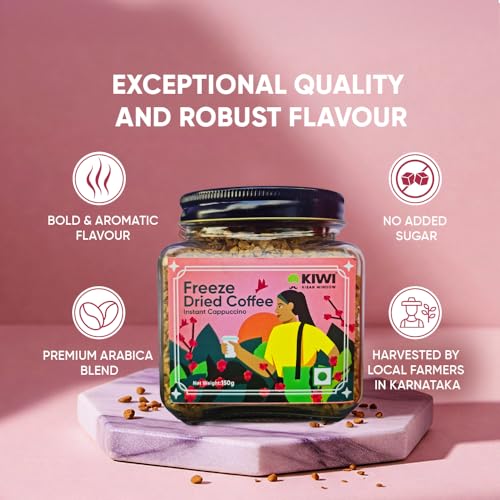 Image of Kiwi Kisan Window - Freeze Dried Instant Coffee, 100% Arabica - 150g (Pack of 2) | Bold & Rich Taste | No Chicory - No Preservatives | Perfect for Hot & Cold Coffee