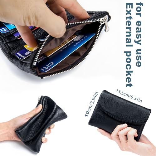 Joyfullygo Wallet, 2025 Genuine Leather Unisex Pebble Leather Wallet for Women, Relevantk Soft Wallets with Credit Card Holder and Money Clip for Coins and Cards (Black-Red)4