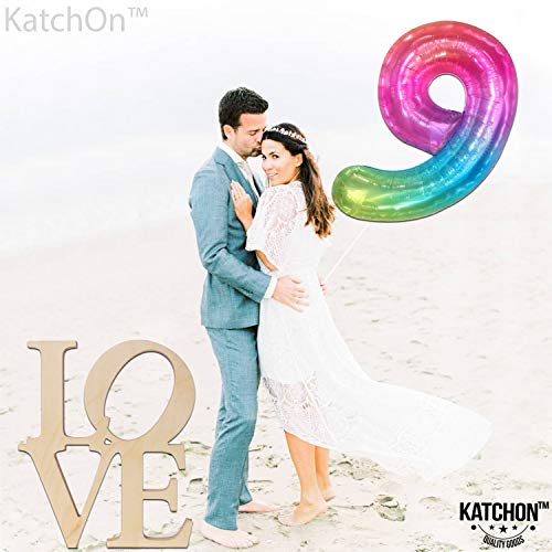 Katchon, Giant Rainbow Number 9 Balloon - 40 Inch | 9Th Birthday Balloons, 9Th Birthday Decorations For Girls | Neon 9 Balloon Number, Happy Birthday Glow Party | Sleepover Party Supplies For Girls #TOP6