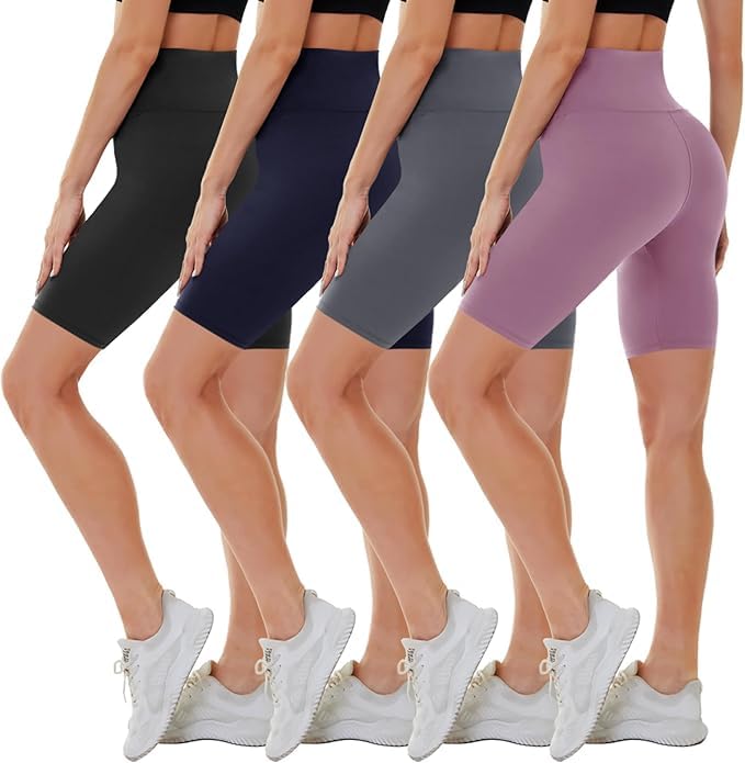CAMPSNAIL 4 Pack Biker Shorts for Women High Waist - 5"/8" Tummy Control Soft Athletic Yoga Workout Running Gym Shorts