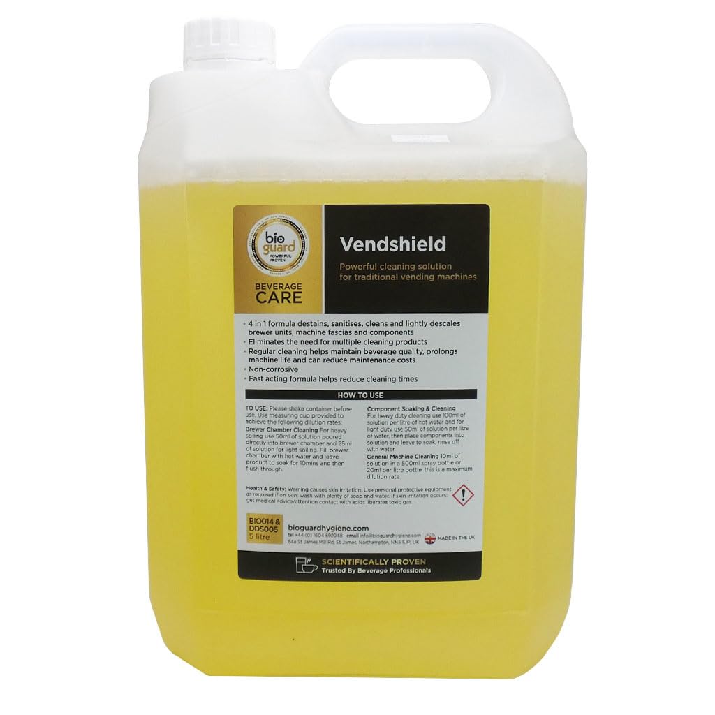Bioguard Vendshield Limpiador líquido para descalcificar, descalcificar y desinfectar bebidas, 4 botellas de 5 litros