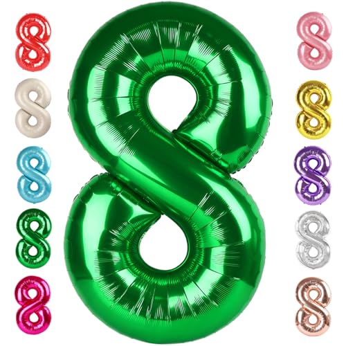 Image of 8 Balloon Numbers Birthday Decorations, 40In Green Balloons for Men Women | Eye-catching Appearance, Perfect Decorative Centerpieces, Convenient Self-sealing Structure, Widely for Various Occasions