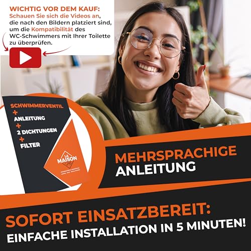 LA MAISON SAB Schwimmerventil: Spülkasten Ersatzteile, 10 Jahre Garantie, Einfache Montage mit Anleitung, Spülkasten Füllventil, Horizontal Einbau, Effizient, Wasserersparnis Weiß