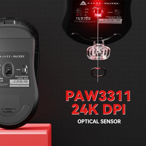 Image of A.JAZZ Ajazz AJ199 Wireless Gaming Mouse Ultra-Lightweight 55g Tri-Mode Connection 24000 DPI PAW3311 Sensor Carbon Fiber Shell 500mAh Battery 1K Polling Rate Durable & Anti-Slip Design Black