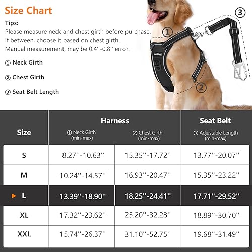Harnais ceinture de sécurité pour chien ajustable grand animal noir L