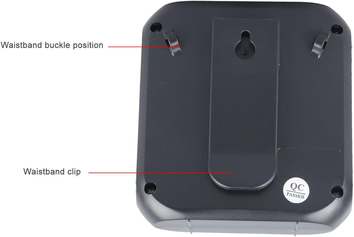 Арткы view of the Yunseity Portable Voice Amplifier, showing the waistband buckle positions and the waistband clip.