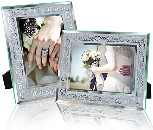 YASEHA Set of 2 4x6 Picture Frames with Heart Pattern, Sparkle Glass Picture Frames Fit 4 by 6 Photos for Home/Office Decor