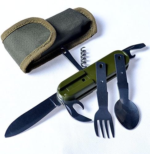 Candiso Stainless Steel Multi-function Pocket Knife Fork Spoon Diner Set Multifunction Camping Hunting Tableware Tool