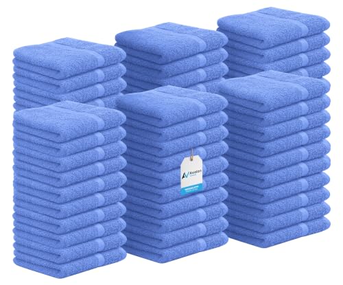 Avalon Towels Cotton Washcloths – (Pack of 60) Size 12x12 Inches, 100% Ring Spun Cotton, Soft & Absorbent Face Towels, Gym Towels, Hotel and Spa Quality, Reusable Fingertip Towels (Blue)