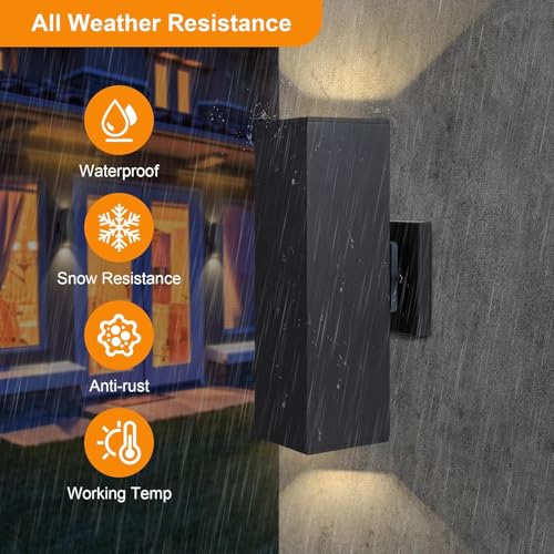 Image of Dusk to Dawn Outdoor Wall Lights, Aluminum Classic Outdoor Wall Sconce, Anti-Rust Waterproof Square Cylinder Wall Lantern Exterior Up Down Light Fixtures Matte Black [UL Listed] 2Pack