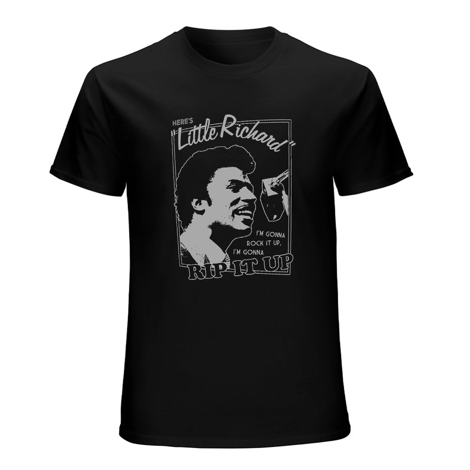 Shui Ti Du Men's Black Little Richard Rip It Up T-Shirt Printed Graphic Top Tee L
