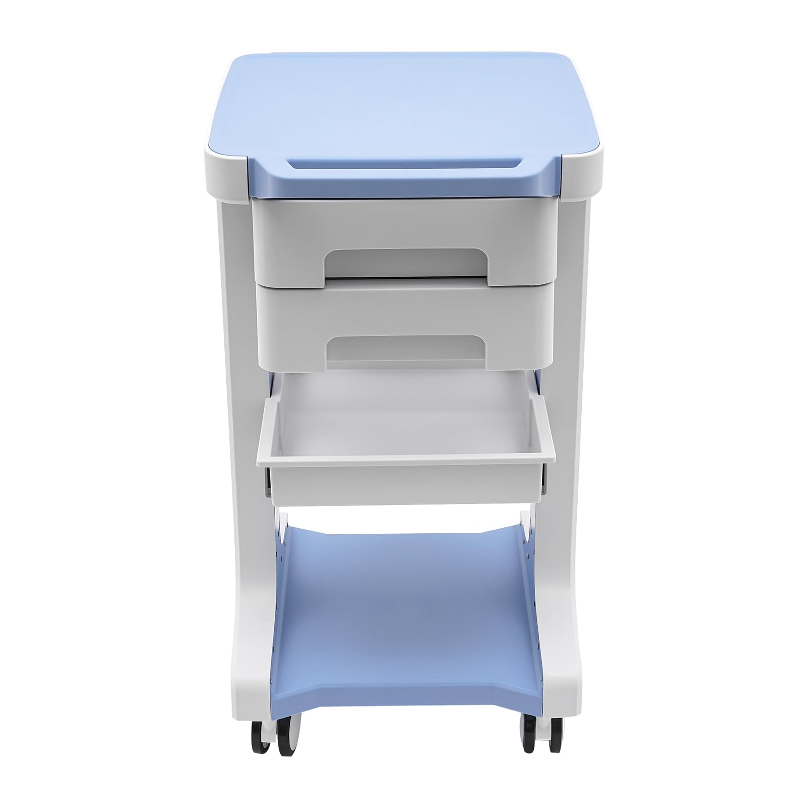Carro de laboratorio con 2 cajones y estante superior, 50 kg de carro de laboratorio de material ABS, carrito de almacenamiento, carrito de trabajo, peluquería, carrito de servicio para