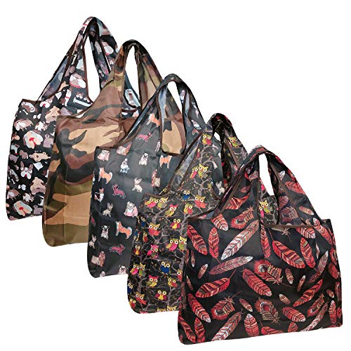 Allydrew - Bolsas de compras grandes plegables de nailon reutilizables, 5 unidades