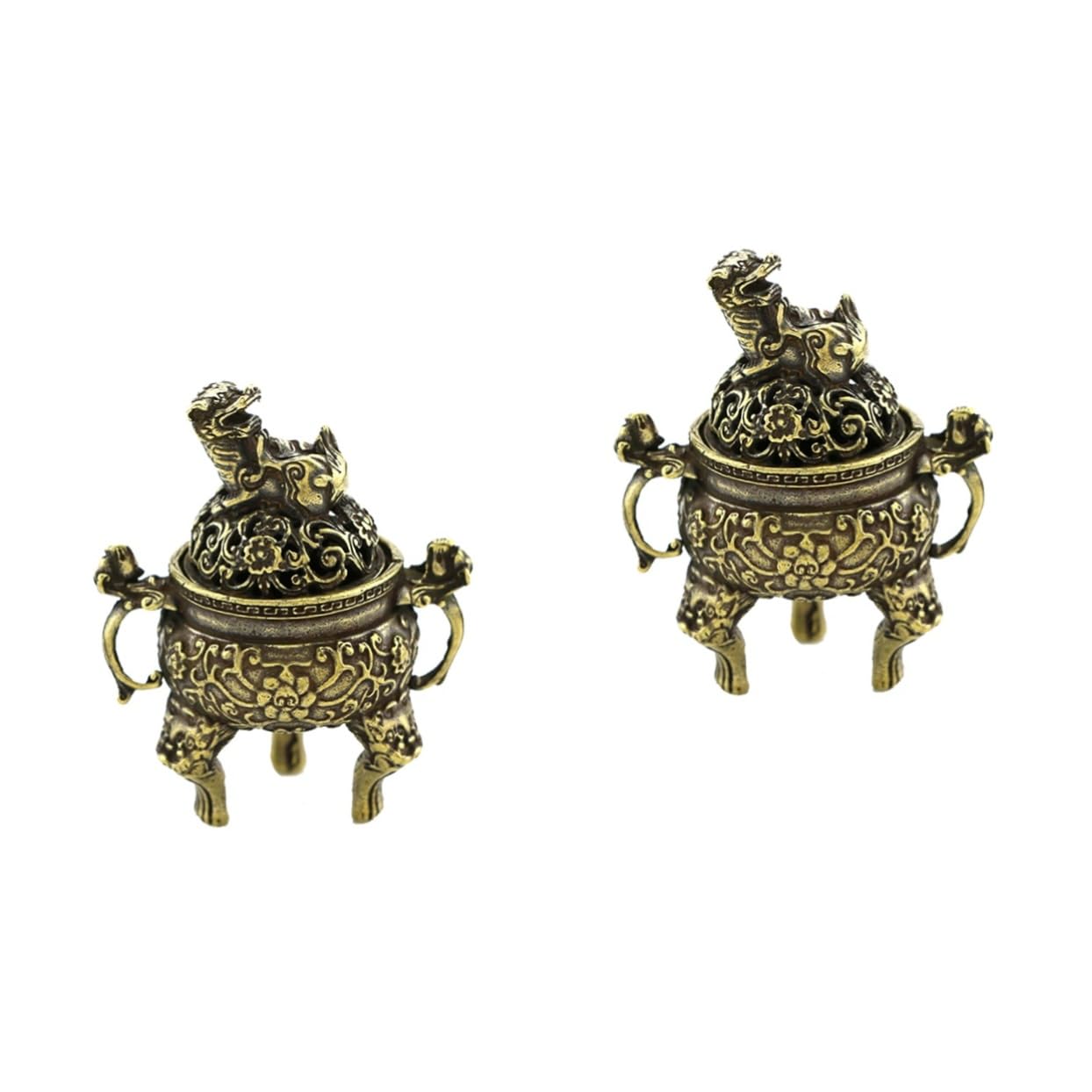 Alipis 2 STK Antiker Weihrauchbrenner Aus Messing Weihrauchbrenner-Ornament Aus Messing Schmuck Exquisites Weihrauchdekor Räuchergefäß Brown Kupfer