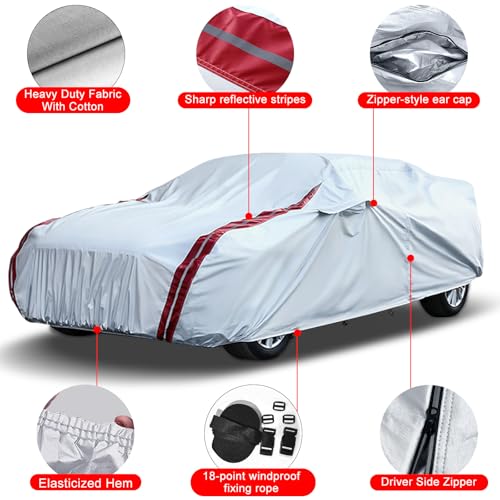Image of Waterproof Car Covers Replace for 2007-2024 Subaru Impreza WRX Sti, 6 Layers All Weather Custom-fit Car Cover with Zipper Door & 18 Ponit Windproof Bands for Snow Rain Dust Hail Protection