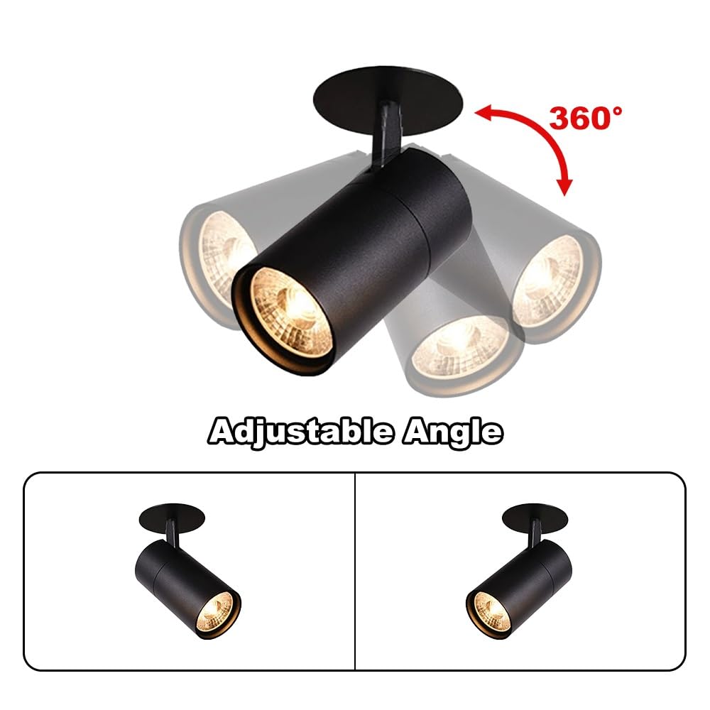 Jadssox Faretti Da Soffitto A LED Con Montaggio A Filo Orientabili, Faretti Da Incasso A Soffitto Con Rotazione A 360°, Illuminazione D'accento Direzionale For Quadri Artistici(Black-6000K,30W)