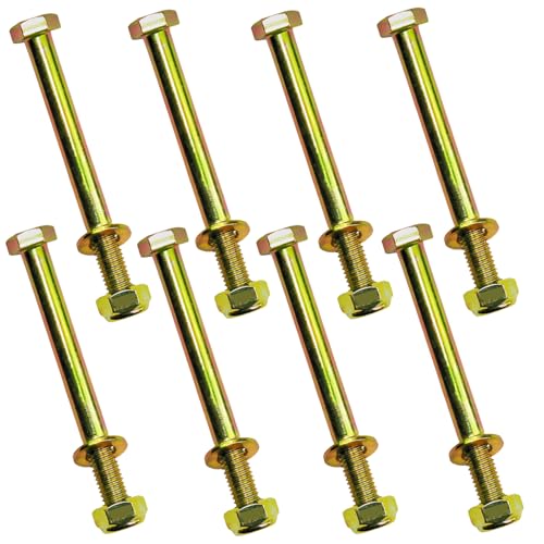 Image of M10 x 100mm Hex Bolt and Nylon Lock nut Flat Washer Assortment Kit by Color Galvanization,Alloy Steel,Grade 8.8.(8pcs Pack),4-1 /5 inch Axle rods for 103-3168 Mower Wheel Bolt, by Metalsuberg