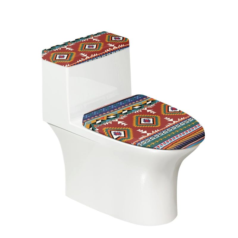Daulesho Brown Tribal Aztec Toilet Lid and Toilet Tank Cover Southwest Zigzag Washable Toilet Seat Cover Indian Ethnic Geometric for Indoor Home Fits Most Toilet Tanks & Lids Easy Install