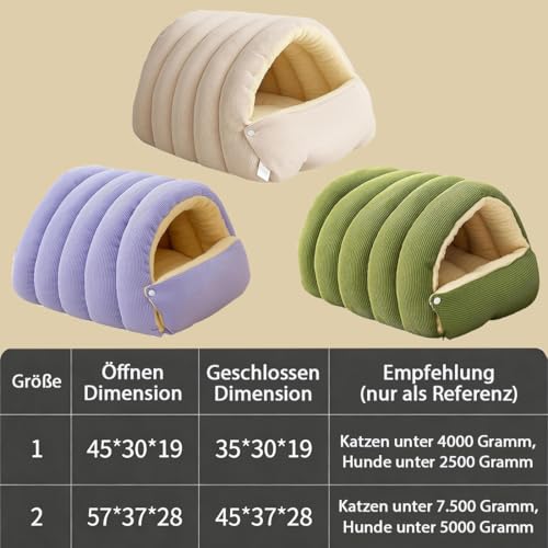 Ruileyou Abnehmbares und Waschbares, Geschlossenes Winter-Katzenbett, Mit abnehmbarem Kissen, geeignet für kleine Katzen und Hunde (Hellbeige, M（45 x 30 x 19 cm）)