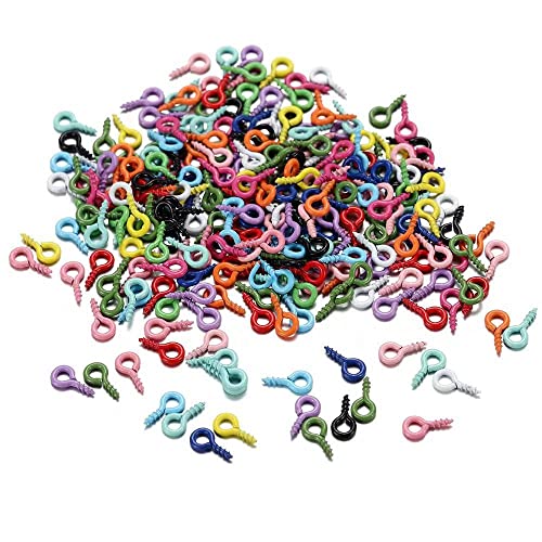 200 Stück Kleine ösenschraube,Kleine Schraubösen,Schraubhaken,Mini Augenschrauben aus Eisen,Metall Ringschrauben für Schmuckherstellung Anhänger DIY Kunsthandwerk 5x10mm,Bunt