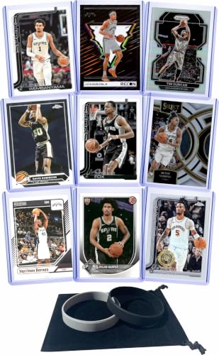 San Antonio Spurs Cards: Victor Wembanyama, Stephon Castle, Dylan Harper, Keldon Johnson, Tim Duncan, David Robinson, De'Aaron Fox, Devin Vassell, Harrison Barnes ASSORTED Basketball Stars and GOATs Trading Card and Wristbands Gift Pack