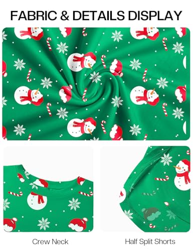 JUSTFASHIONNOW Christmas Pajamas Women Lounge Set 2 Piece Outfits Loungewear Sweatsuit Long Sleeve Snowman Print Pajamas Split Short Sets Soft Casual Crew Neck Sleepwear Pjs (Green, Medium) — view 6