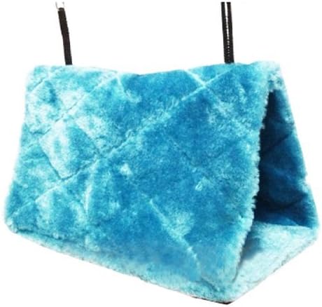 Parrot Hammock Happy Hut Hideaway Fluffy Cave Cage Snuggle Tent Bunk Bird Toy (Blue, L)
