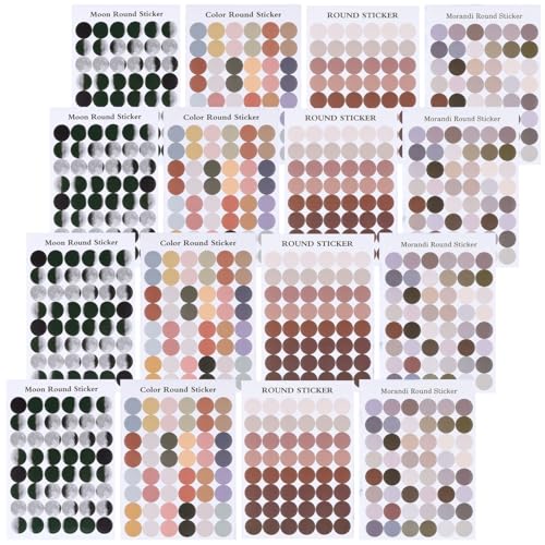 丸シール 手帳シール カラーラベル ステッカー B（ムーン＆くすみカラー） 16シート 768片 4色セット カラフル ラウンドラベル NYANDELMO ND-0194-R04-B