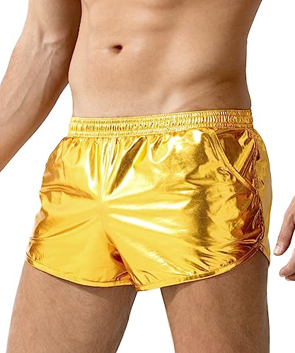 Arjen Kroos Men's Hot Shorts Elastic Waist Shiny Metallic Short Pants with Pockets