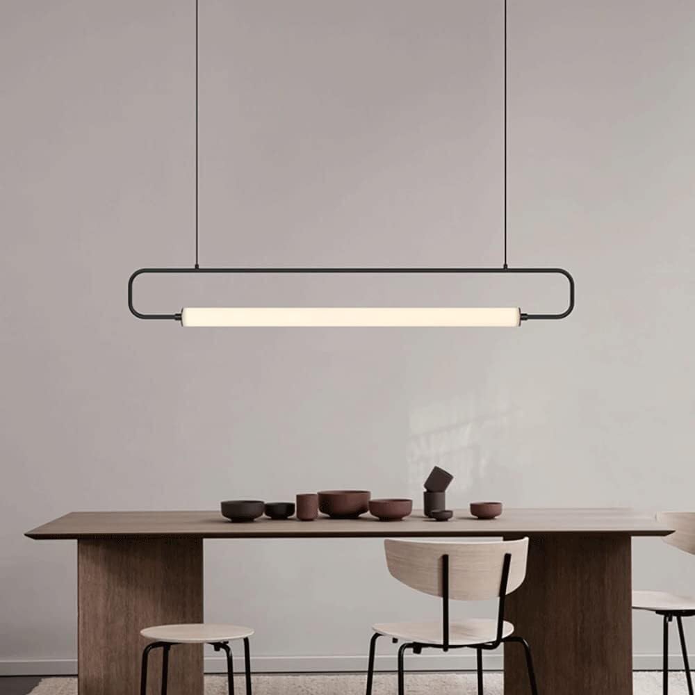 Ring Kitchen Island Lighting, Modern Super Thin Linear Hanging Lamp Acrylic Long Tube Shade Metal Chandelier for Island Dining Room(White,80cm/31.4in)