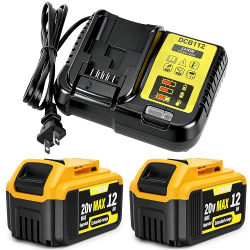 Luxionbatt 2-Pack 12000mAh 20V Max Lithium-Ion Battery & Charger Combo High Capacity Replacement for DEWALT 20V MAX Battery Power Tools Fast Charging Included