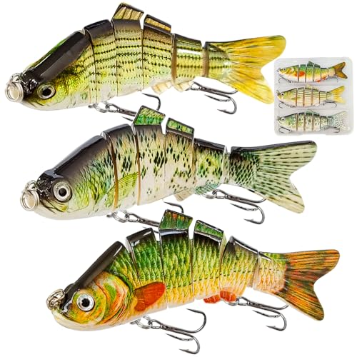 Kit de 3 señuelos de pesca multiarticulados, fáciles de usar, señuelos de pesca para agua dulce y salada, cebo realista para lubina, trucha, lucio, lucio, lubina de hundimiento lento para