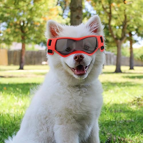 Hundebrille für Kleine Hunde, Hundesonnenbrille für Hunde Winddicht Beschlagfrei Hundesonnenbrille Verstellbar Hundebrille für Haustier Klein Mittel Hunde Outdoor Augenschutz (Rot)