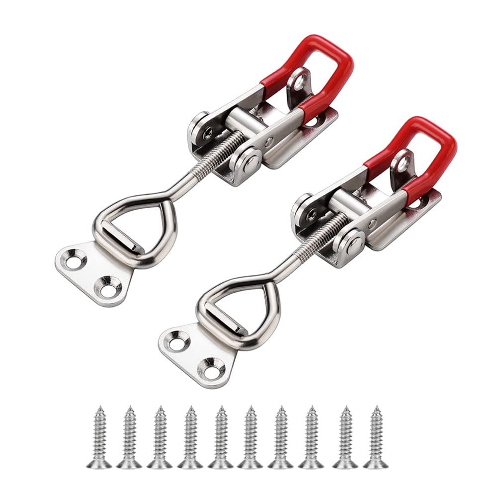 E-TING 2 Pack 4003 Adjustable Toggle Latch Clamp Smoker Latch Clamps 1322Lbs 600Kg Holding Capacity Heavy Duty Large Toggle Latches, Pull Toggle Clamp Latch for Smoker, ToolBox Case etc.