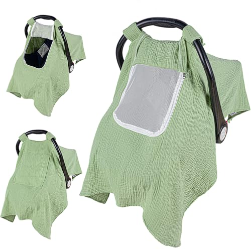Image of Primlect Car Seat Cover Baby, 100% Muslin Baby Car Seat Cover, 3 in 1 Carseat Cover, Carseat Cover for Baby Easy to Get in & Out