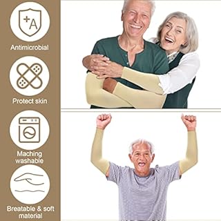 Janmercy 8 Pairs Elderly Skin Thin Protector Sleeves Bruise Abrasions Protective Arm Sleeve(Beige)