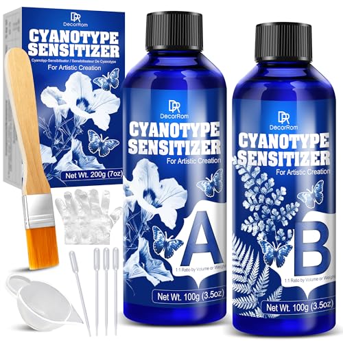 Cyanotype Kit 200g 2 Component Cyanotype Solution & Chemicals Sensitizer Set for Fabric Paper Art Projects Sun Printing Supplies for Botanical Photography Blueprint Crafts Beginners & Artists