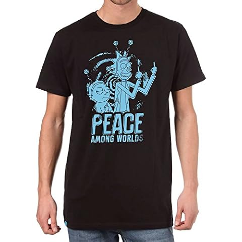 Rick & Morty T-Shirt - Peace Among Worlds Comedy T-Shirt (L) Black Cover