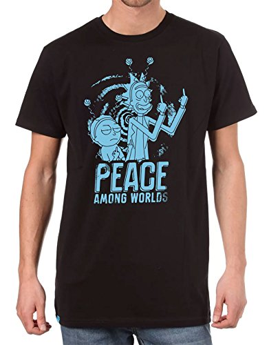 Cotton Print Rick & Morty T-Shirt - Peace Among Worlds Comedy T-Shirt (L) Black